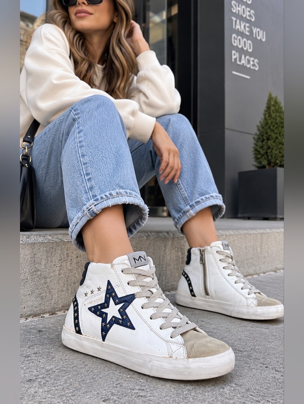 Mark Nason Los Angeles Leather Star High Top Sneakers Women’s 6.5 Zip